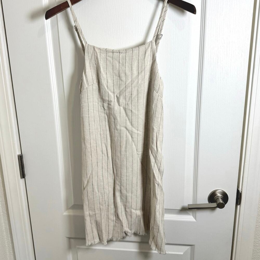 Rusty Tunic Top Adjustable Straps Frayed Hem Linen Blend Ivory Black Women’s XS